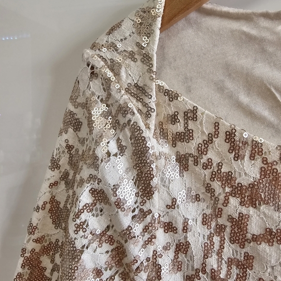 Gold Ivory Sequin and Lace Top - Picture 3 of 10